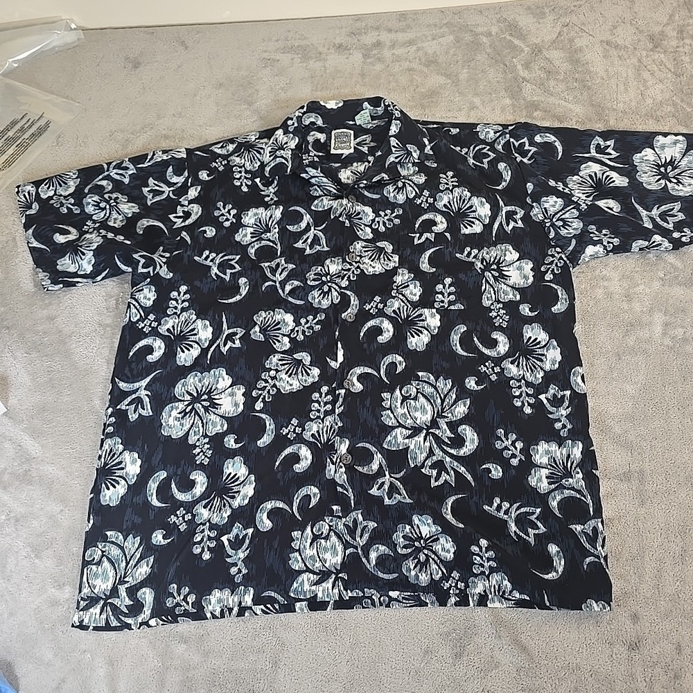 Ocean Current‎ Shirt Mens Large Blue Hawaiian Print Short Sleeve Casual Vacation